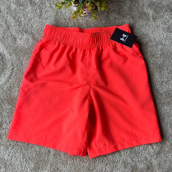 NWT Under Armour Men's Neon Orange Loose Fit Woven Graphic Shorts Small - Picture 1 of 14